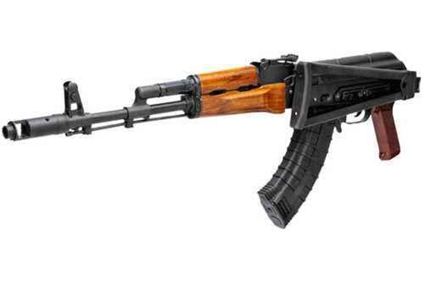 Riley Defense AK47 100 Series Rifle 7.62X39 caliber 16.25 in barrel 30 rd Front and rear sight Stained solid TEAK wood upper lower hand guards Bakelite pistol grip. - Black oxide finish