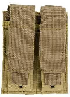 NCSTAR Double Pistol Magazine Pouch Nylon Tan MOLLE Straps for Attachment Fits Two Standard Capacity Stack