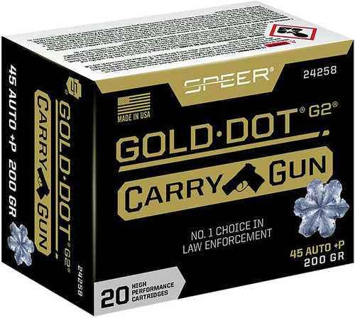 Speer Gold Dot Carry Gun 45 ACP +P 200 Gr Hollow Point (HP) Ammo 20 Round Box