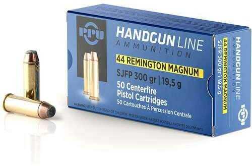 PPU Handgun Ammunition .44 Remington Magnum 300 Grain Semi-Jacketed Flat Point 1279 Fps 50 Rounds