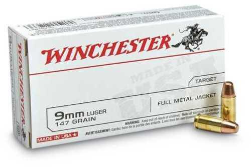 9mm Luger 50 Rounds Ammunition Winchester 147 Grain Full Metal Jacket