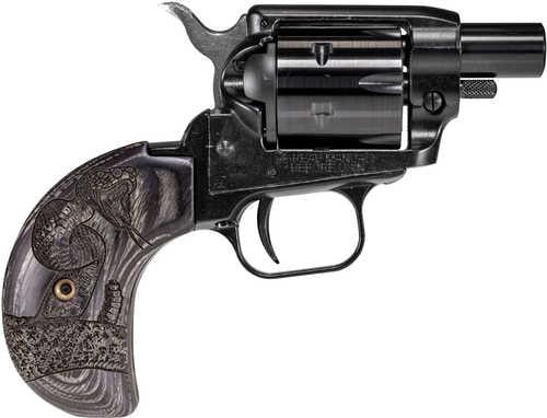 Heritage Manufacturing Barkeep Boot Rimfire Revoler .22 Long Rifle 1.68" Barrel 6Rd Capacity Fixed Front, FALSEtched Rear Sights Custom Wood Burnt Snake Grips Black Finish