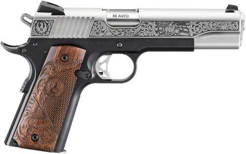 Ruger SR1911 Limited Edition 45 ACP 8+1 5" Stainless Steel Barrel, Low-Glare Stainless Steel Serrated w/Engraving Slide, Black AFALSEdized Aluminum Frame w/Beavertail, Custom Wood Engraved Grip
