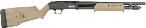 Mossberg 590S Compact 12 Gauge Pump 3" 9+1 18.50" Black Barrel, Black Drilled & Tapped Receiver, Adj LOP Flat Dark Earth Synthetic Stock