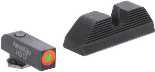 AmeriGlo UC Set 3 Dot Tritium Green W/Orange Outline Front Black Serrated U-FALSEtch Rear Frame For Glock 171