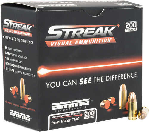 Ammo Incorporated Streak Visual 9mm Luger 124 Gr TMC – See Projectiles Path Towards Target
