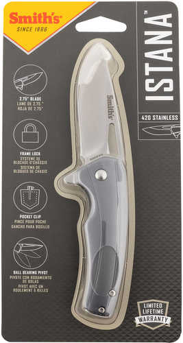 Smiths Products 51246 Istana 2.75" Folding Drop Point Plain Satin 400 SS Blade/Gray AFALSEdized Aluminum Handle Includes Po