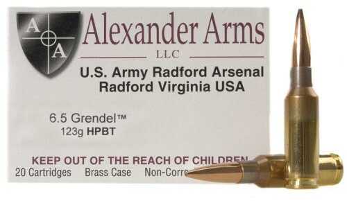 Alexander Arms 6.5 Grendel 123 Gr HPBT Ammo - 20 Rounds for Precision Shooting