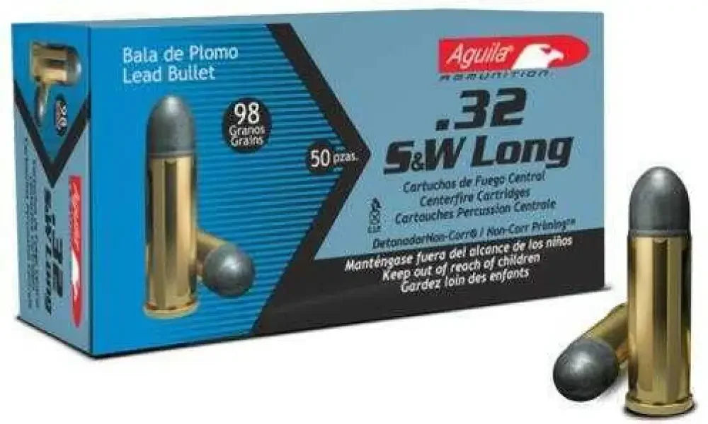 Aguila .32 S&W Long ammunition box with 50 lead bullets