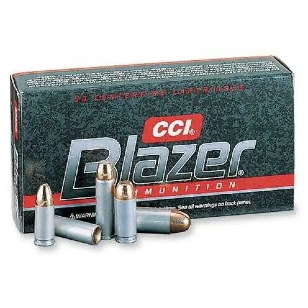 Black and red Blazer 9mm Luger ammunition box with silver bullets