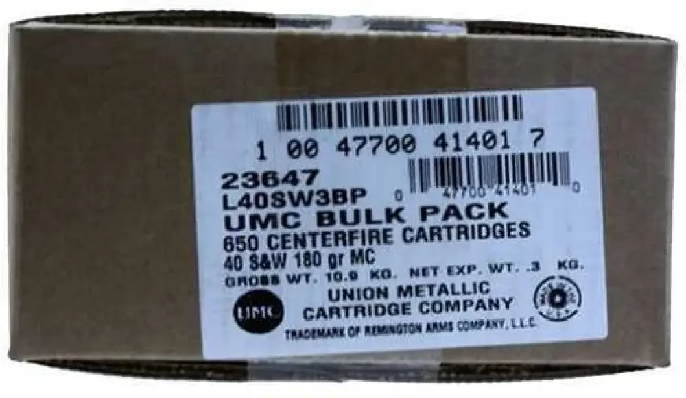 Remington UMC 40SW 180gr FMJ ammo box with 650 rounds