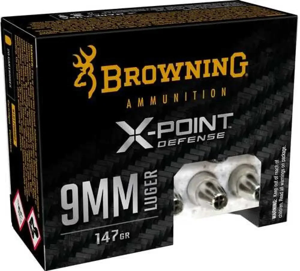 Browning 9mm Luger 147 Grain X-Point black and gold ammo box