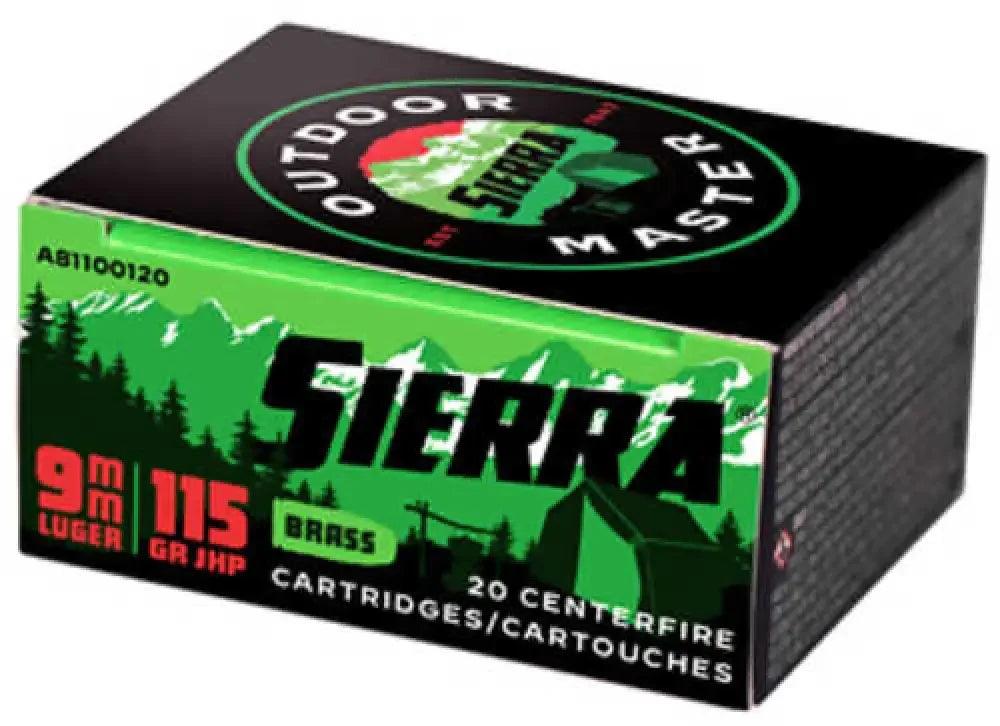 Sierra 9mm Luger 115 Grain JHP Ammo in Green Black Box