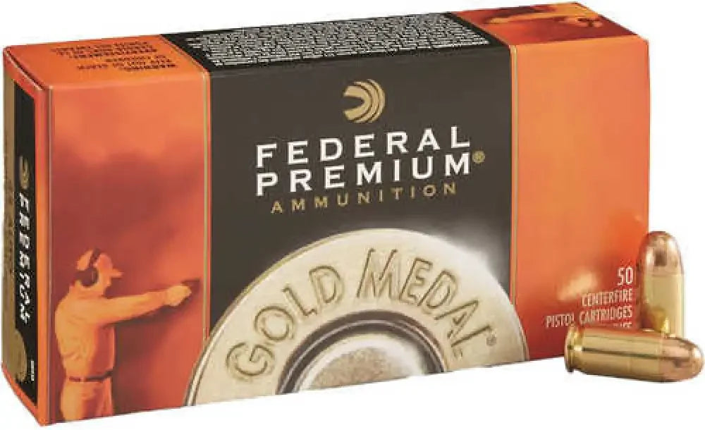 Federal Gold Medal 9mm 147gr FMJ pistol cartridges in orange box