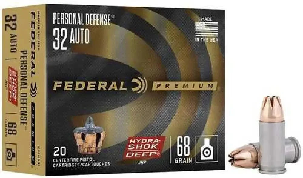 Federal Personal Defense Hydra-Shok Deep .32 Auto copper-tipped bullet