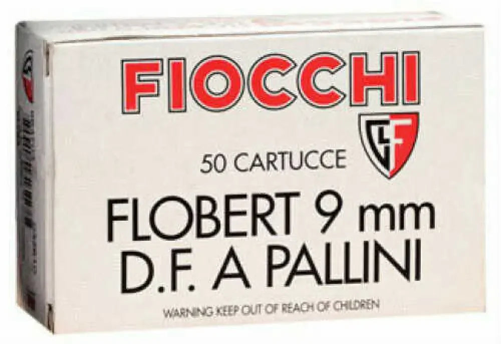 Fiocchi 9mm Flobert ammo box for varmint control, 50 rounds