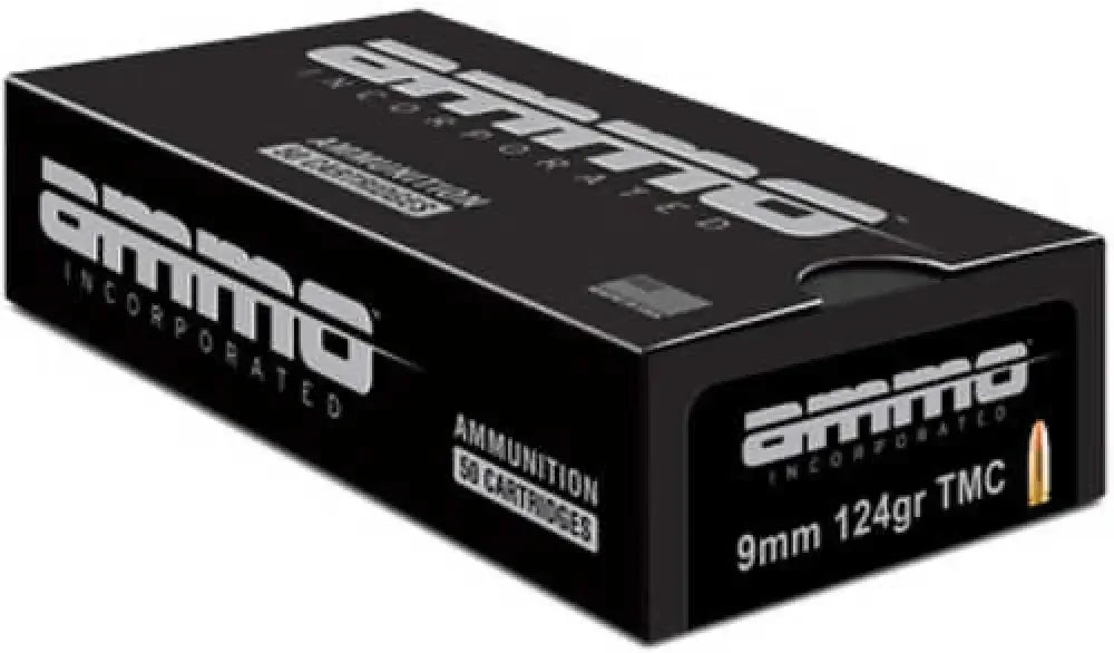 Signature 9mm 124gr TMC ammo box by Grimm Ammo Incorporated with total metal coating for reliable performance