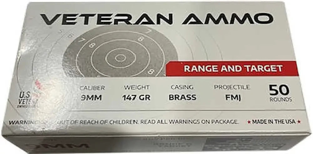 Veteram ammo 9mm 147 gr FMJ rounds in 50 round box