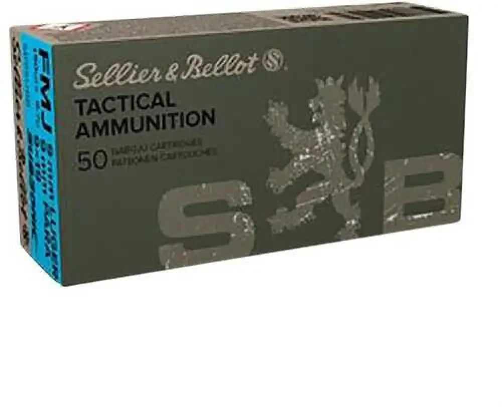 Sellier & Bellot 9mm Luger 150Gr FMJ subsonic ammo box with silver lion logo