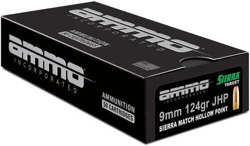Black box of Ammo Inc 9124JHPSRR50 9mm Luger hollow point bullets