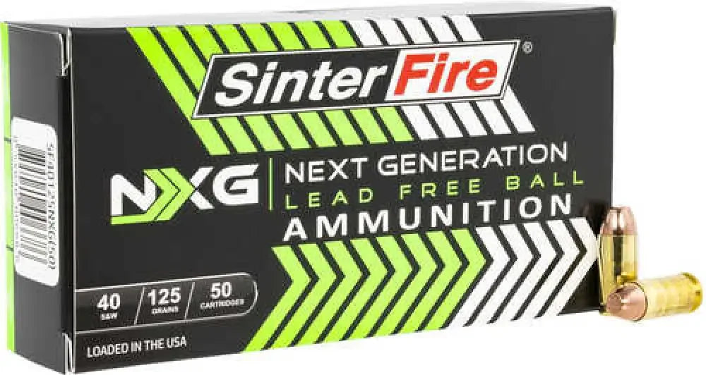 SinterFire SF40125NXG lead free 40 S&W ammo box with 40 neon green cartridges