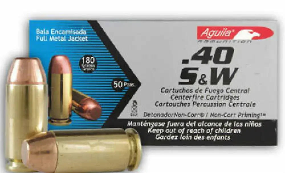 Aguila .40 S&W 180 grain full metal jacket ammo box, 50 rounds, reliable non-corrosive ignition