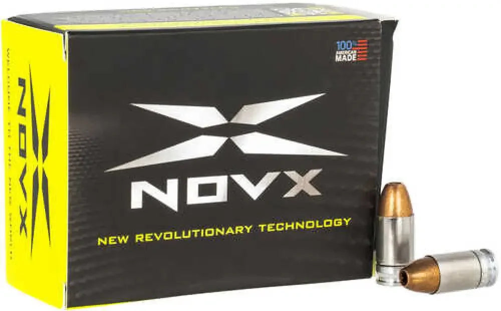 NovX Pentagon 380 ACP 80 Gr monolithic copper hollow point bullets in black and yellow box