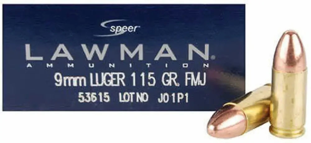 CCI 9mm Luger 115 Grain FMJ Brass Rounds with Speer Lawman