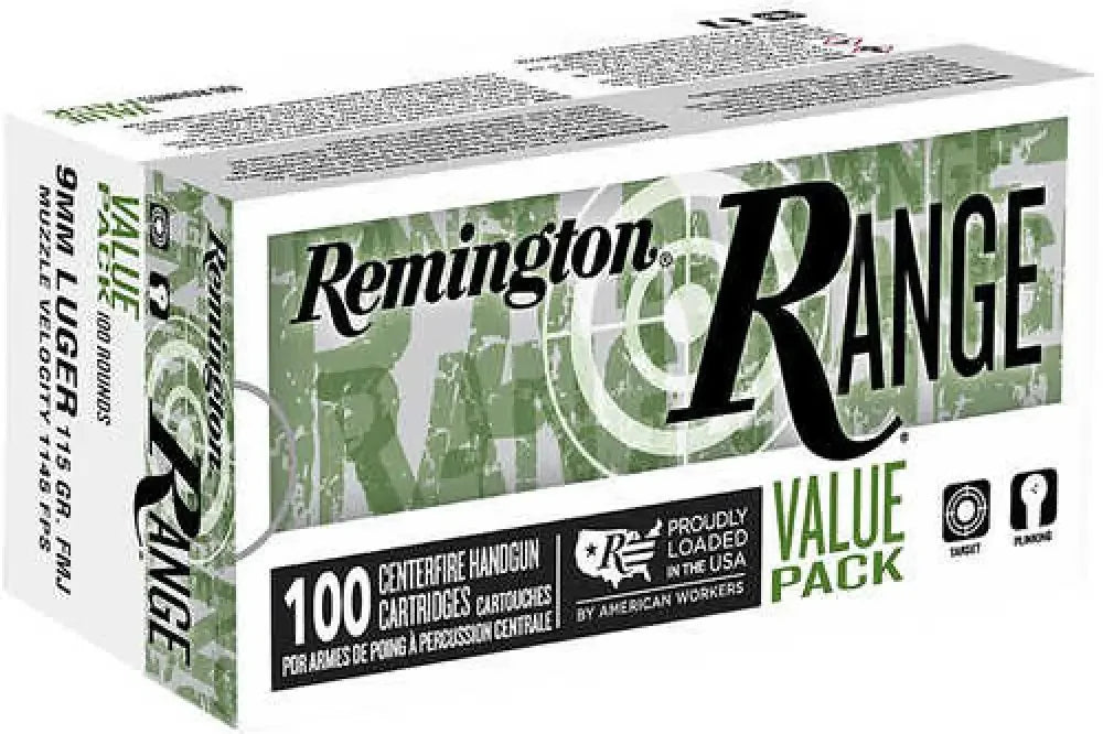 Remington R23979 Range 9mm Luger ammo box with camo pattern