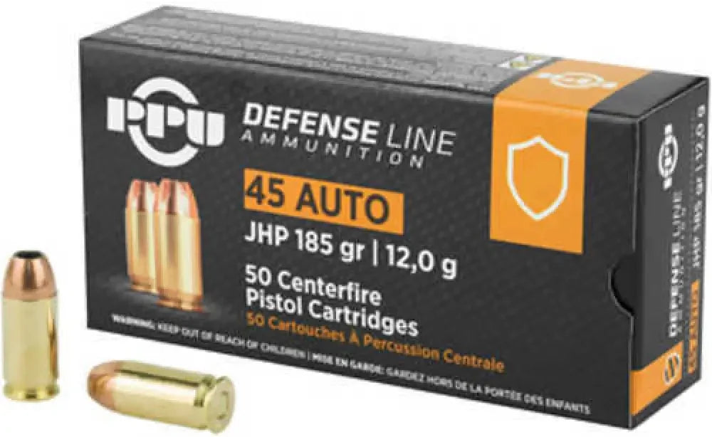 Prvi Partizan PPD45 Defense 45 ACP 185 Grain hollow point ammo box