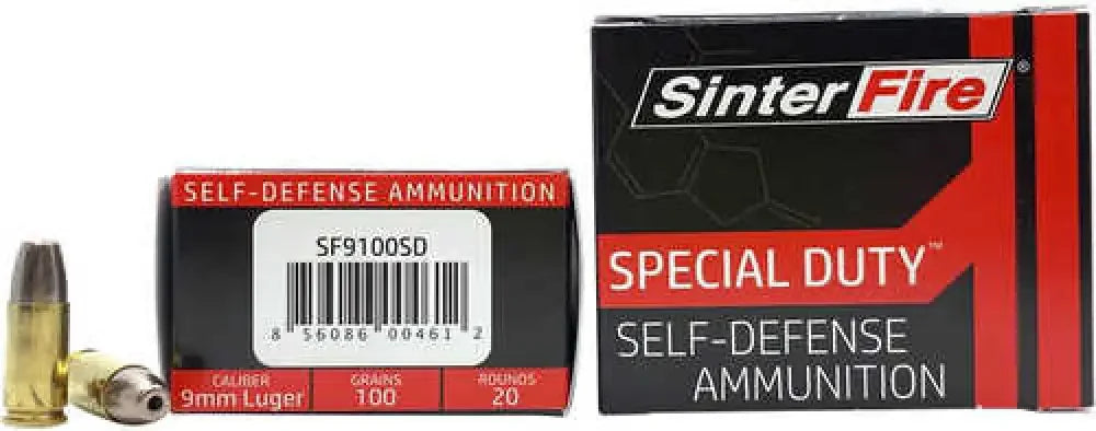 SinterFire 9mm Luger 100 grain hollow point lead-free frangible ammo box