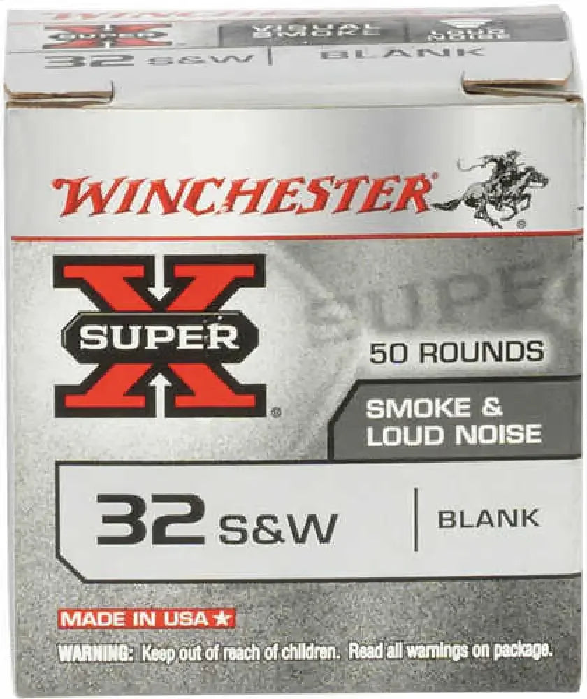 Winchester Super-X 32 S&W ammunition box, silver and red packaging