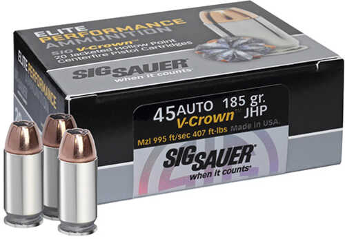Sig Sauer Elite V-Crown 45 ACP Ammunition â€“ Maximum Expansion and Weight Retention