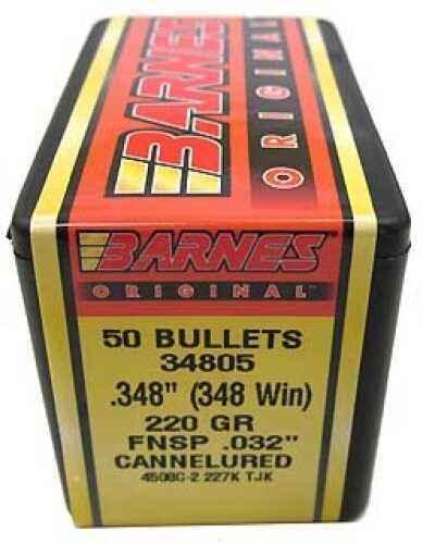 Barnes Original .032" Cannelured Bullets 348 Winchester .348" 220 Grains Flat FALSEse Soft Point (Per 50) 34805