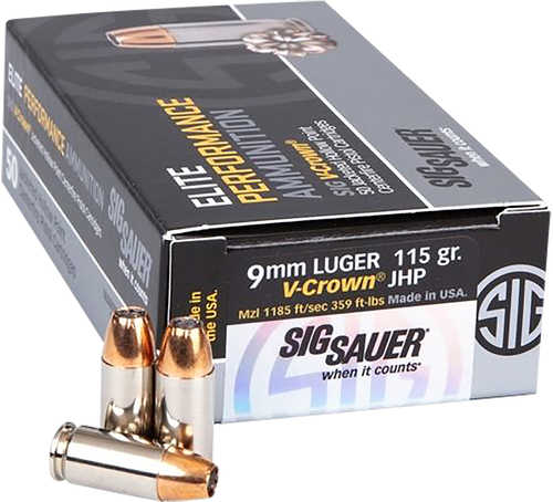 Sig Sauer Elite V-Crown 9mm Ammunition â€“ 115 Grain Jacketed Hollow Point