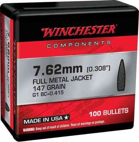 Winchester Ammo WB762M147X Centerfire Rifle Reloading 7.62mm .308 147 Gr Full Metal Jacket Boat-Tail (FMJBT) 100 Per Box