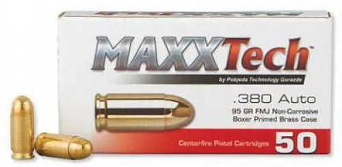 Maxxtech 380 ACP 95 Gr Full Metal Jacket â€“ Reliable Performance with 50 Rounds per Box