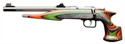 Chipmunk Pistol Hunter 22WMR Threaded 10.5" Stainless Steel Fluted Barrel Green /Orange Gray Camo Laminated Stock Fiber Optic Sights