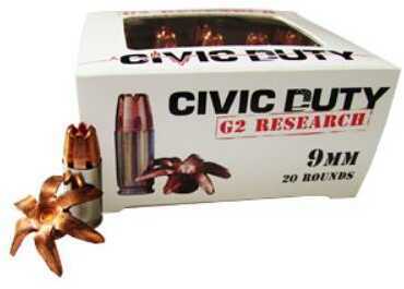 G2 Research Civic Duty 9mm Ammunition â€“ 94 Grain Hollow Point For Maximum Energy Transfer