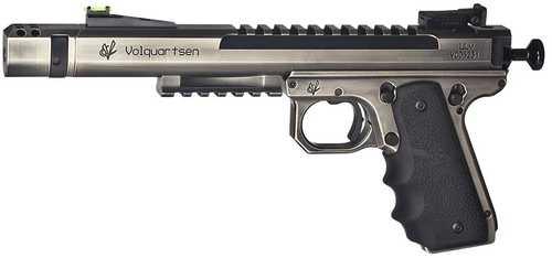 Volquartsen Firearms Scorpion Battleworn Pistol 22 Long Rifle 6" Threaded Barrel Silver|Black Black Hogue Grips
