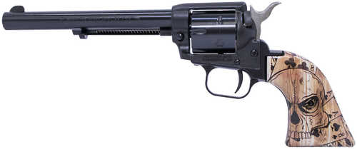 Heritage Mfg. Rough Rider Rimfire Revolver 22LR 6.5" Barrel 6Rd Capacity Fixed Front, Notched Rear Sights Ivory With Etched Deadman's Hand Grips Black Steel Finish