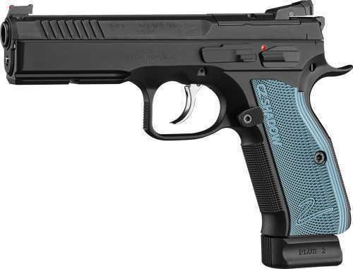 CZ-USA Shadow 2 Optics-Ready Semi-Auto Pistol 9mm Luger 4.89" FALSEn-Tilted Cold Hammer Forged Barrel (3)-17Rd Magazine Fiber Front HAJO Rear Sights Checkered Blue Aluminum Grips Black Finish
