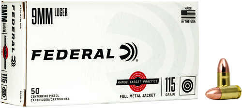 Federal 9mm Luger 115 Grain Full Metal Jacket Ammunition â€“ Reliable Performance 50 Rounds