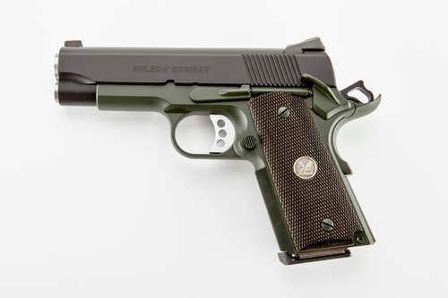 Wilson Combat CA CQB Compact Semi-Automatic Pistol .45 ACP 4" Barrel (1)-8Rd & (1)-7Rd Magazine Diamond Wood Grips Black Slide OD Green Finish