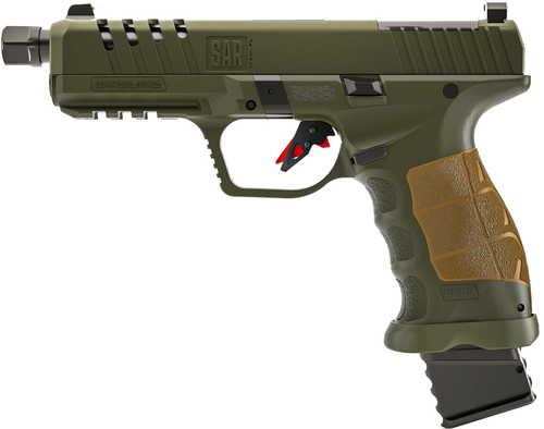 SAR USA SAR9 SOCOM Semi-Automatic Pistol 9mm Luger 5.2" Barrel (1)-17Rd & (1)-21Rd Magazines Tan Polymer Grip Special Forces Green Finish - Western Gun Store