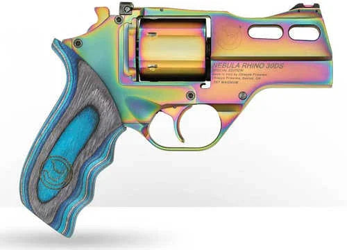 Chiappa RhiFALSE Nebula 357 Magnum Revolver 3" Barrel 6 Round Capacity Blue Laminate Grips Rainbow PVD Finish
