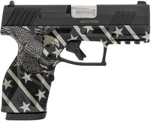 Taurus GX2 Compact Frame Pistol 9mm Luger 10+1 3.38" Stainless Steel Barrel, Matte Black Serrated Alloy Steel Slide, Black w/Eagle, Stars & Stripes Polymer Frame w/Accessory Rail