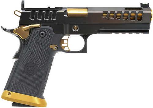 Watchtower Firearms Demolitia Elite Package Full Size Frame Pistol 9mm Luger 20+1 5" Gold Plated PVD Ported Barrel, Graphite PVD Optic Cut/Serrated Steel Slide, Graphite PVD Frame, Black Textured Grip