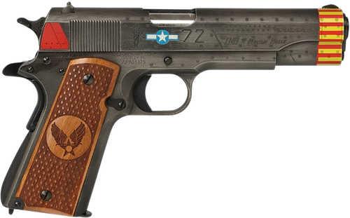 Auto-Ordnance 1911 Red Tails Full Size Frame 45 ACP 7+1 5" Stainless Steel Barrel, Savage Cerakote Serrated Slide, Savage Cerakote Steel Frame w/Beavertail, Custom Engraved Wood Grip