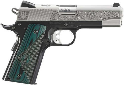 Ruger SR1911 Mayodan, NC Edition Commander Frame 45 ACP 7+1 4.25" Stainless Steel Barrel, Low-Glare Stainless Serrated w/Engraving Steel Slide, Black AFALSEdized Aluminum Frame w/Beavertail, Black/Green Deluxe Checkered G10 Grip